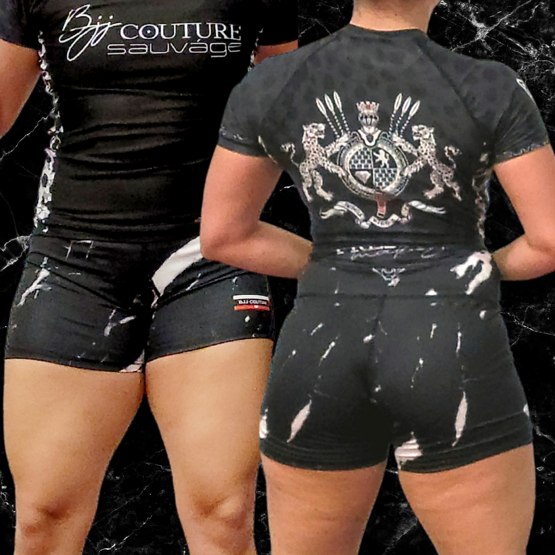 Women's Compression Grappling Shorts 3 inch inseam - Dark Blue and Purple Marble Indigo Inkscape with Gold Veining