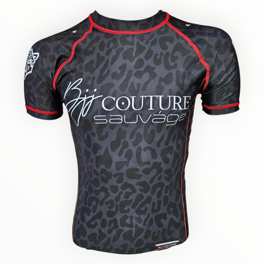 BJJ Couture Leopard Print Black & Red Rashguard