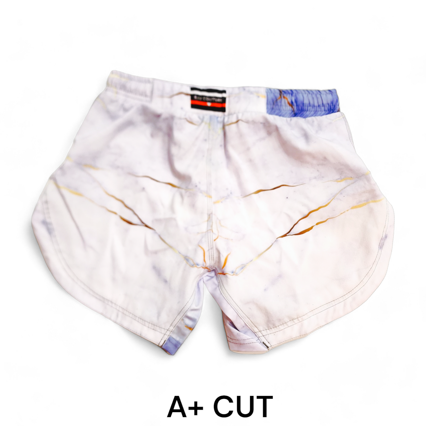 BJJ Couture White Marble Grappling Shorts with Blue and Gold veining