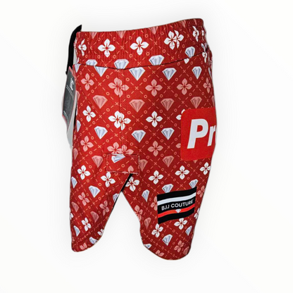 BJJ Couture Red Seamless Diamond Grappling Shorts