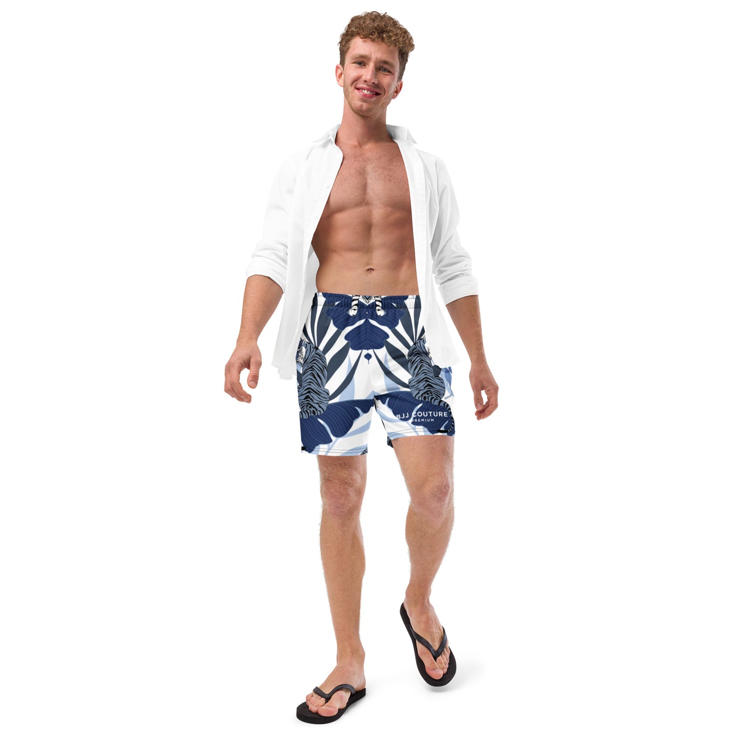 BJJ Couture Premium Aqua Tiger Jungle Print Men's swim trunks