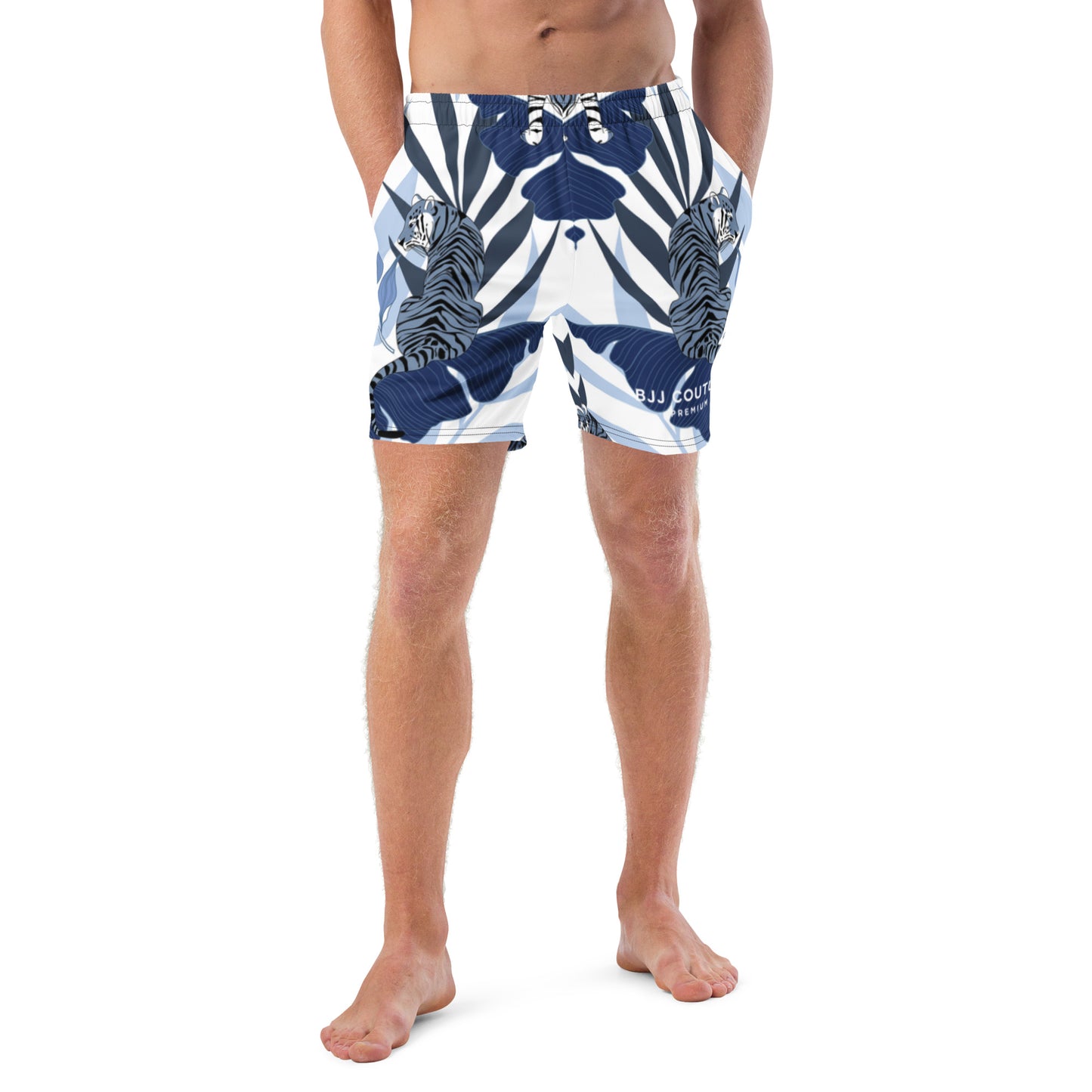 BJJ Couture Premium Aqua Tiger Jungle Print Men's swim trunks