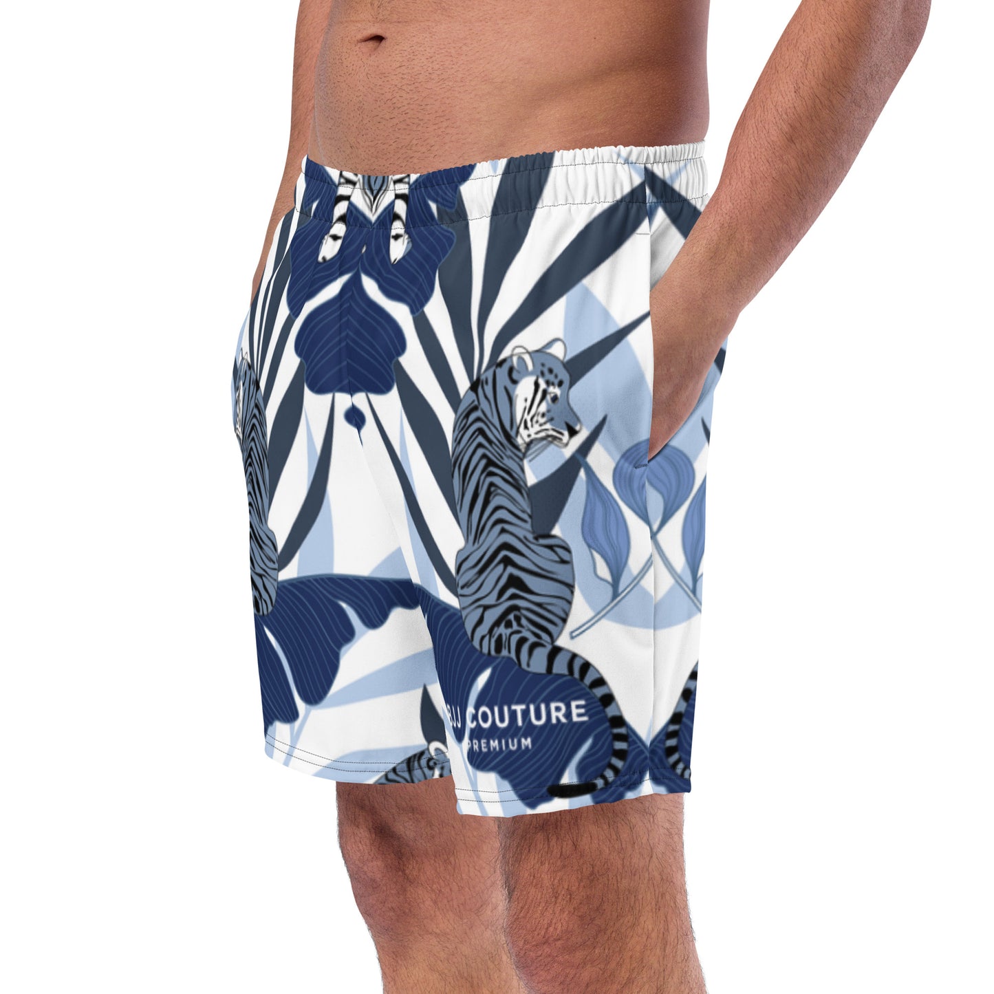 BJJ Couture Premium Aqua Tiger Jungle Print Men's swim trunks