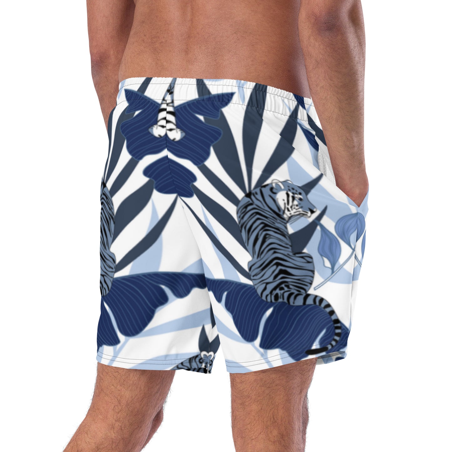 BJJ Couture Premium Aqua Tiger Jungle Print Men's swim trunks