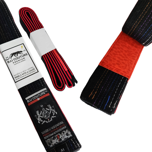 BJJ Couture Black Belt with Contrast Stitching and Red Piping - Licorice