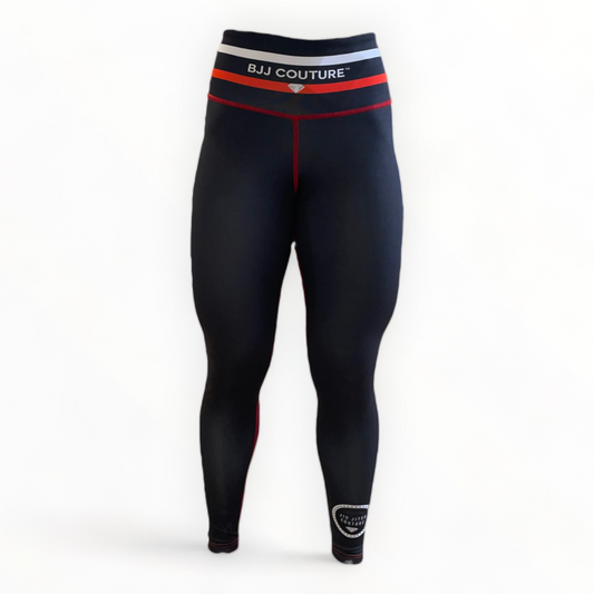 BJJ Couture Spats - Black with Red and White Details