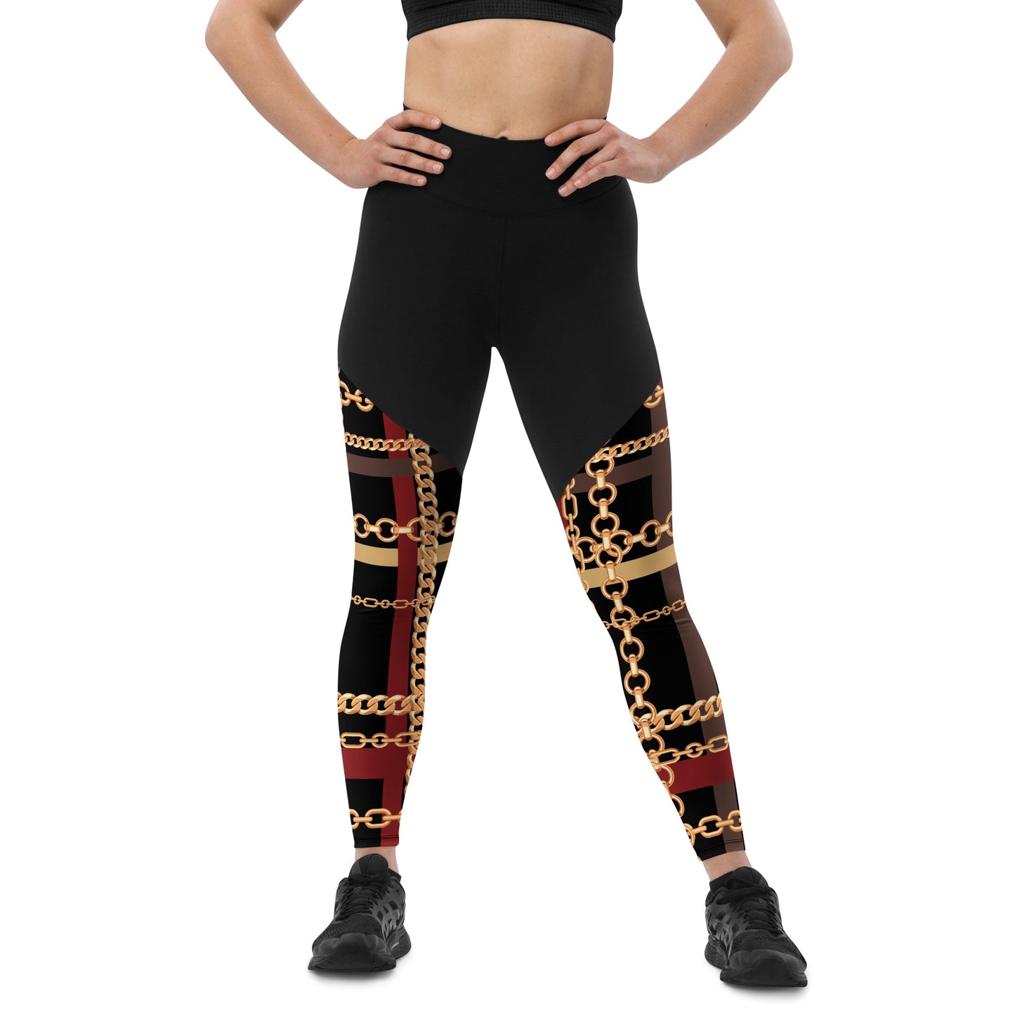 BJJ Couture Workout Red and Black Tartan Chain Leggings