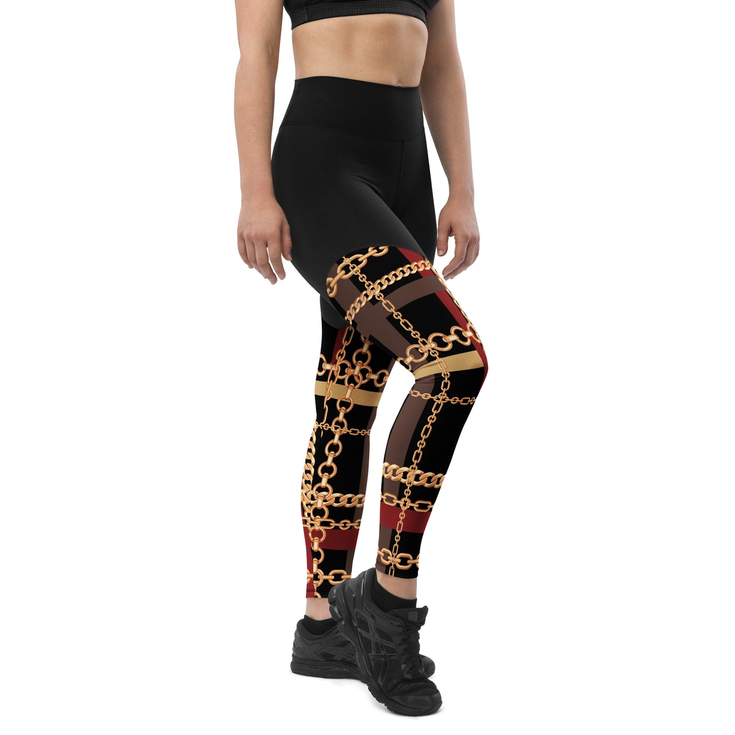 BJJ Couture Workout Red and Black Tartan Chain Leggings