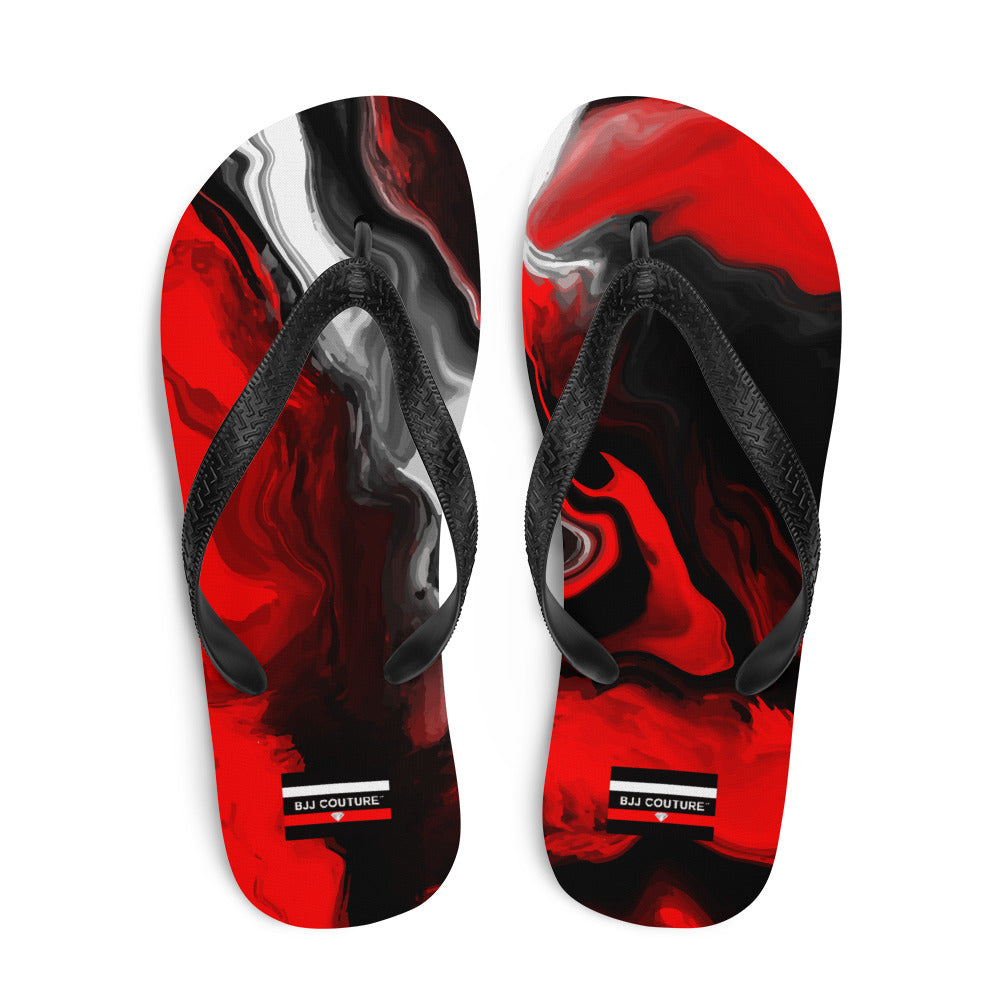 BJJ Couture Red Black Marble Flip-Flops