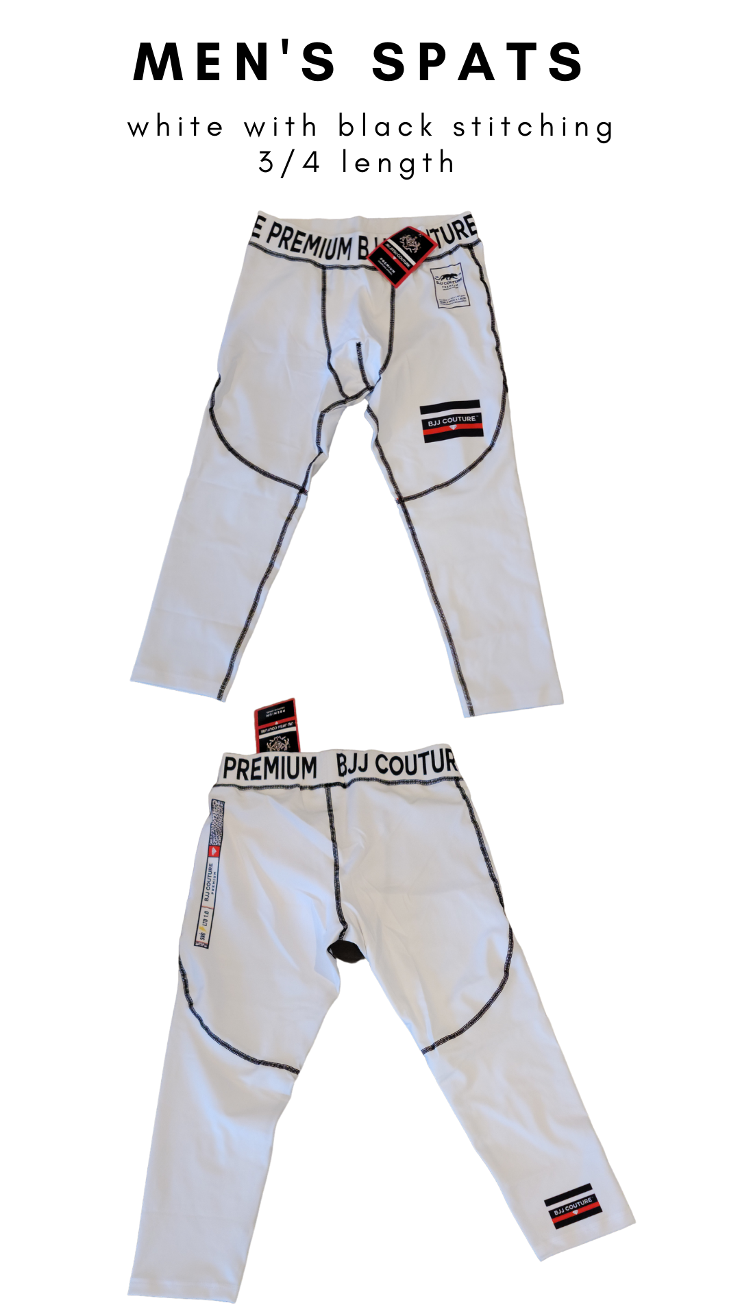 Men's White Compression Grappling Spats with Kneepads - 3/4 Length