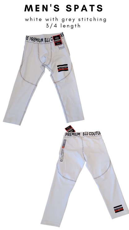 Men's White Compression Grappling Spats with Kneepads - 3/4 Length