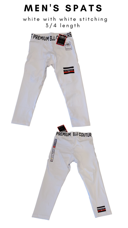 Men's White Compression Grappling Spats with Kneepads - 3/4 Length