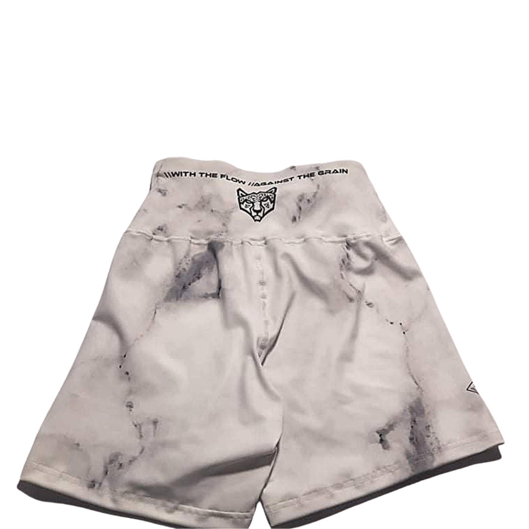 Women's Compression Grappling Shorts - White Carrara Marble - 3 inch inseam
