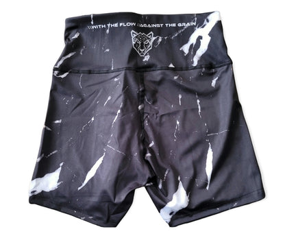 Women's Black Carrara Marble Compression Grappling Shorts