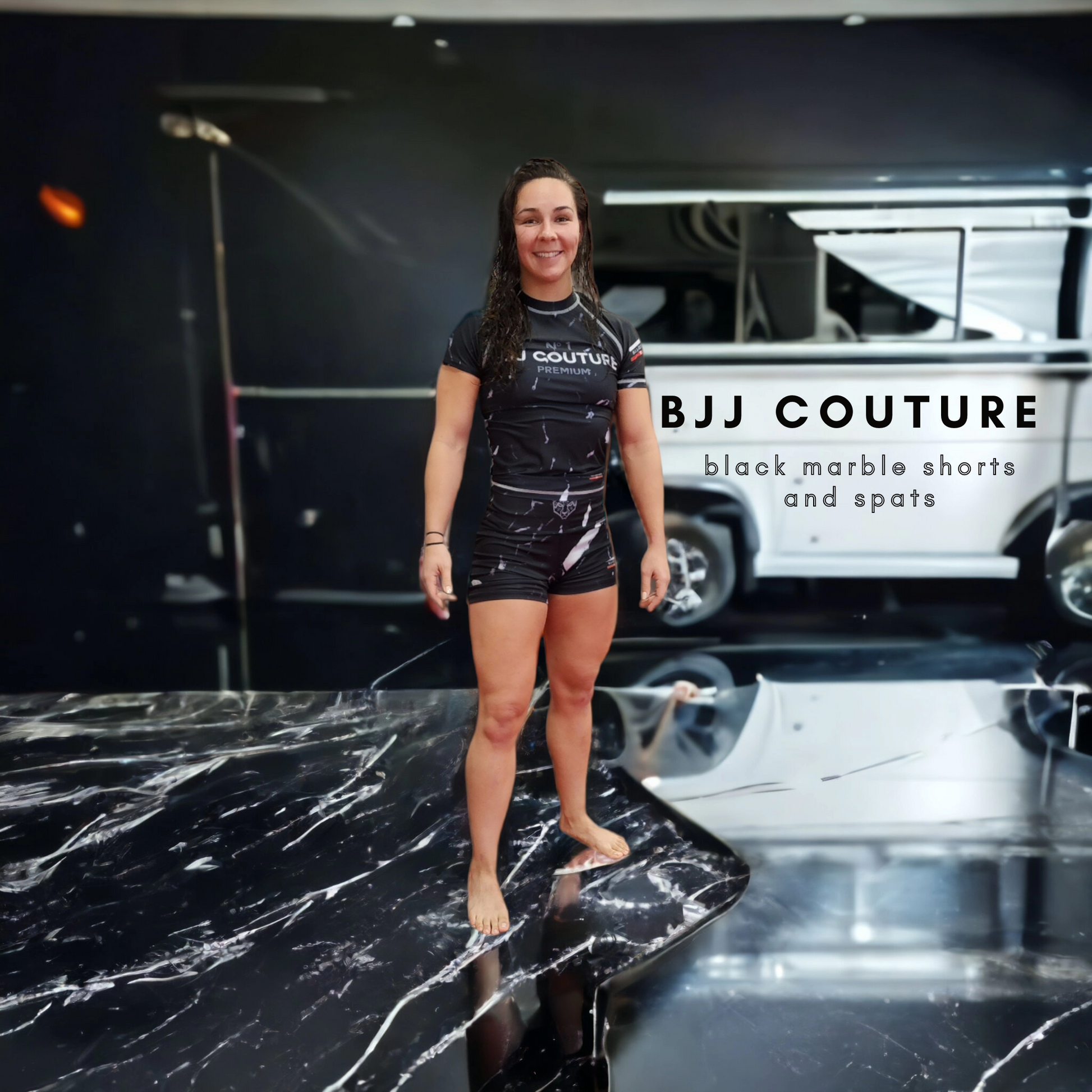 BJJ Couture Women's Compression Grappling Shorts - Black Carrara Marbl