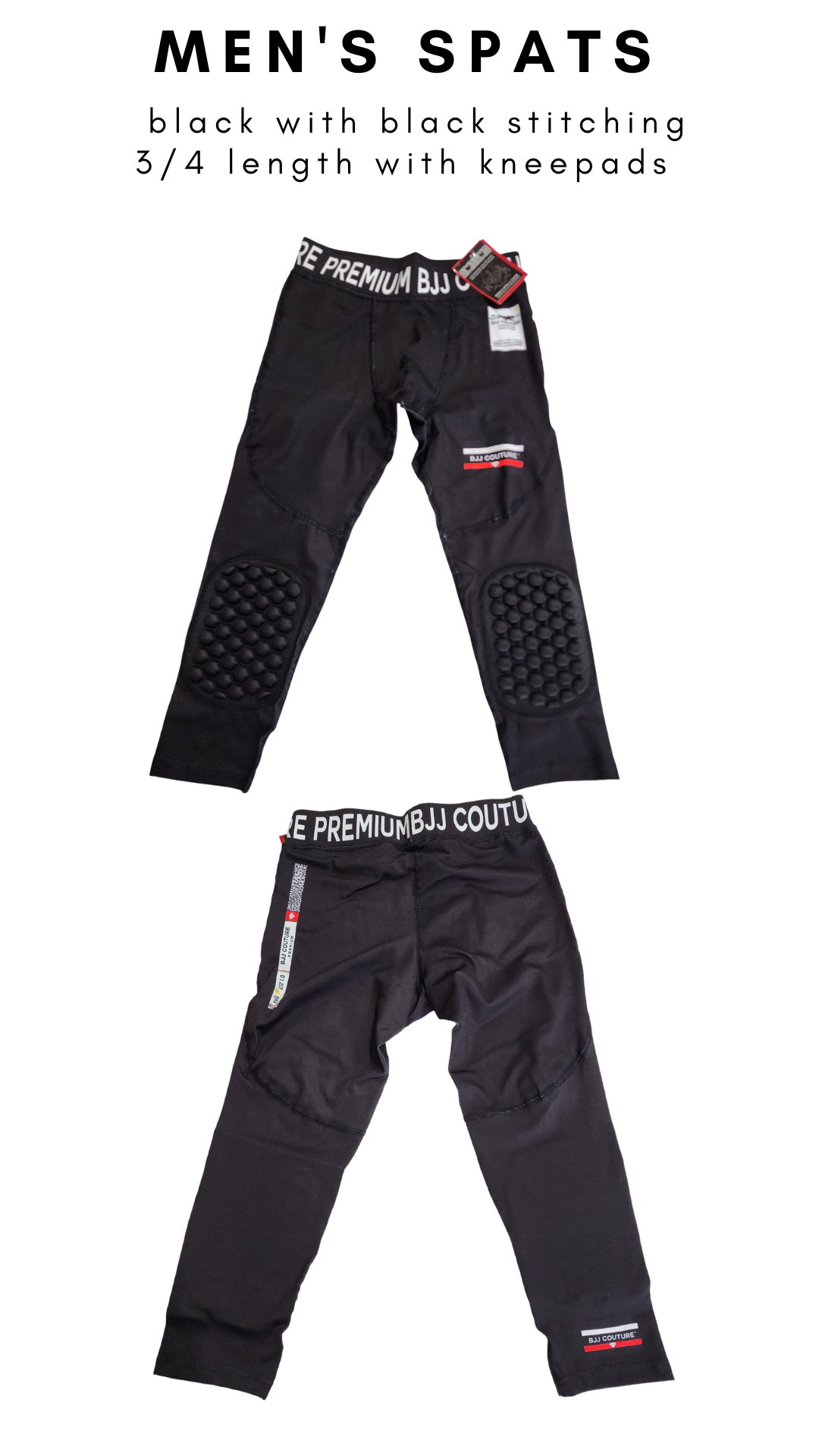 Compression Spats Men's Black Compression Grappling Spats with Kneepads - 3/4 Length ...