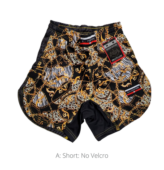BJJ Couture Black and Gold Leopard Chain Grappling Shorts
