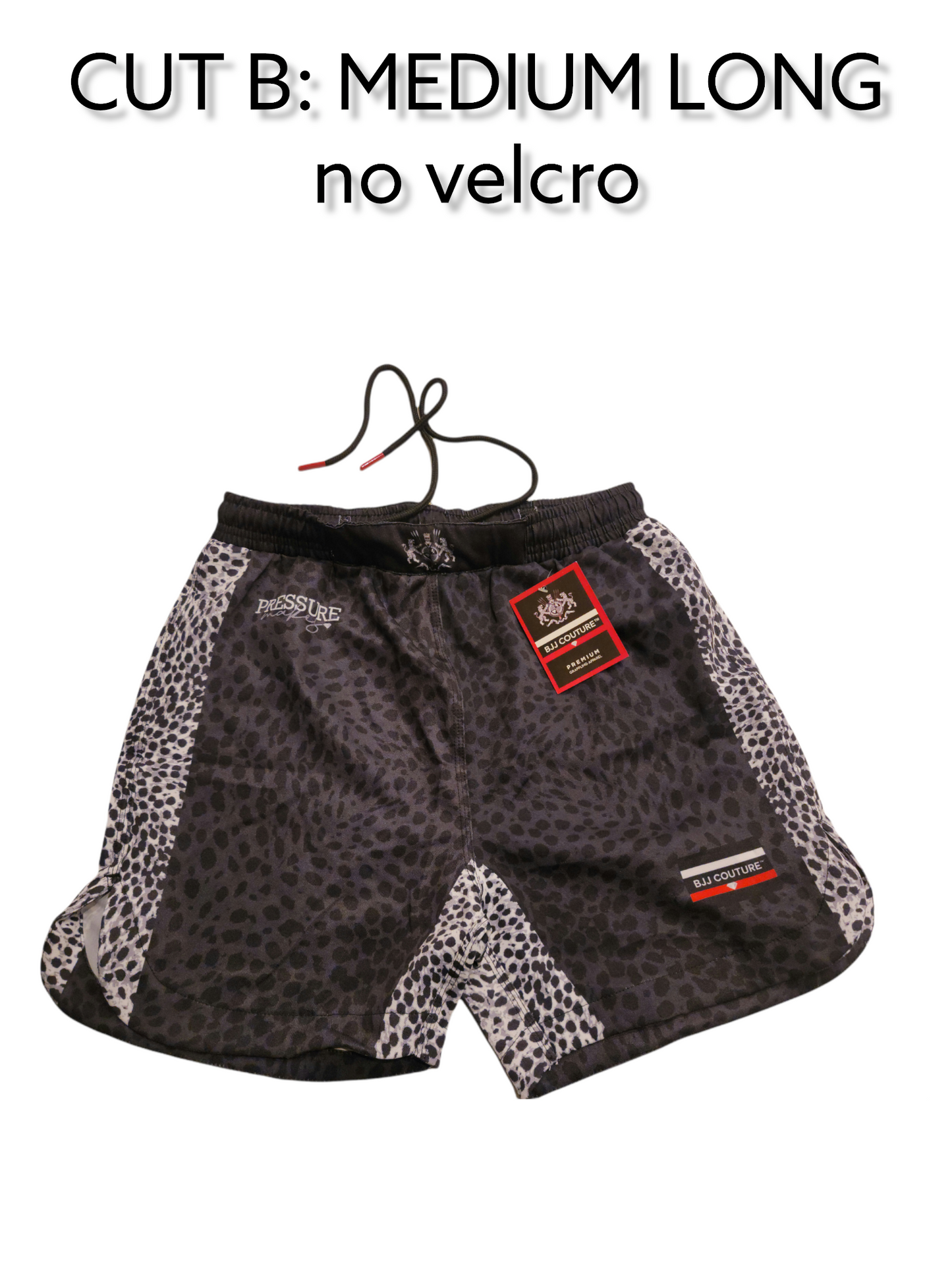 BJJ Couture Leopard Print v1 Black & Grey Grappling Shorts