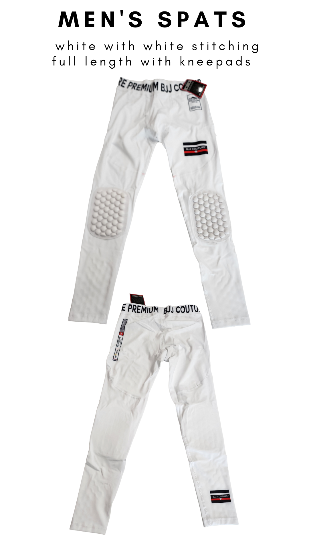 Men's White Compression Grappling Spats with Kneepads - Long